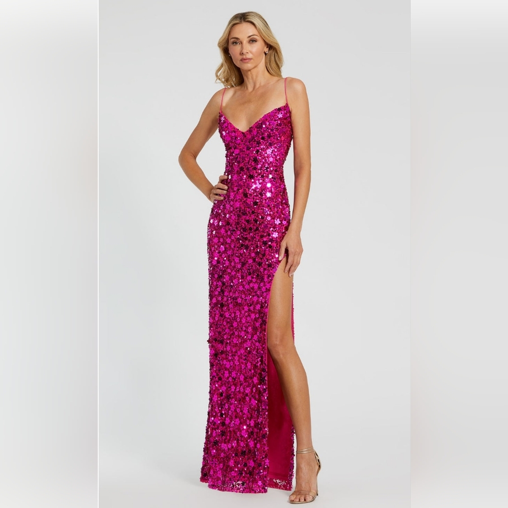 MAC DUGGAL-EMBELLISHED SPAGHETTI STRAP SWEETHEART GOWN WITH SLIT - Picture 1 of 8